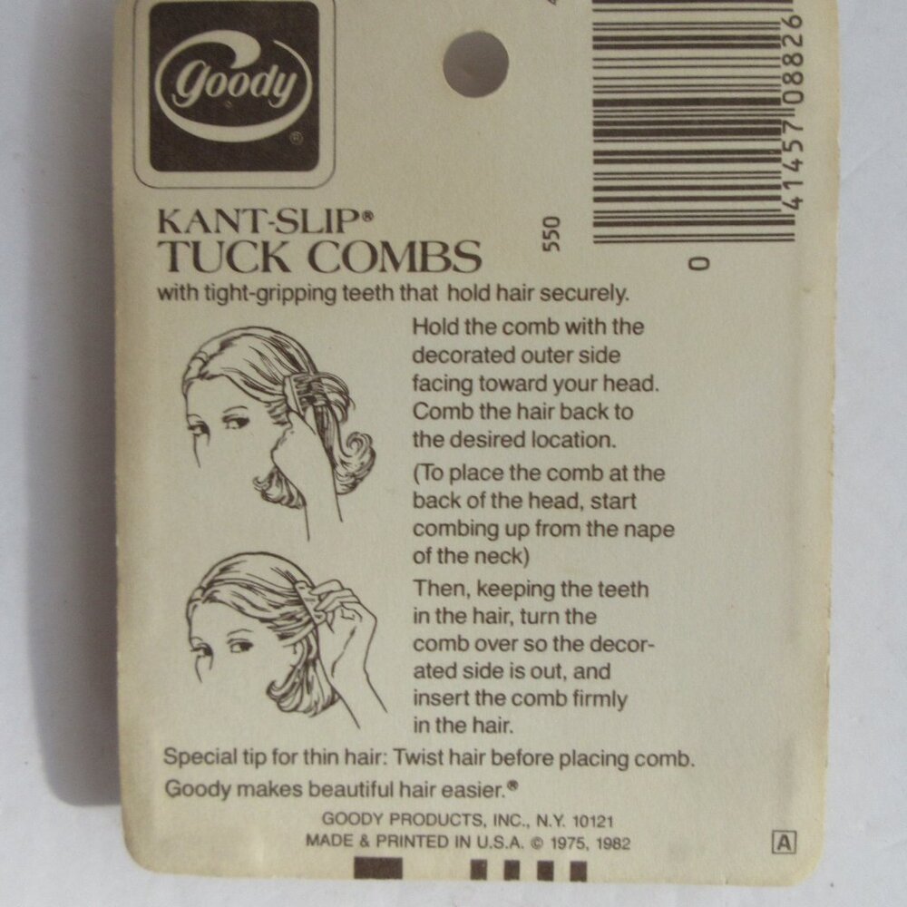 Vintage 1982 Goody Hair Tuck Combs Kant Slip Tortoise 4 Pack USA #550 NOS - Picture 8 of 8